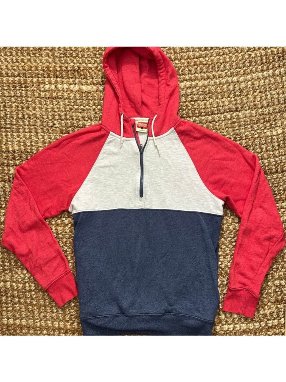 Homage Mens Colorblock Half Zip Pullover Hoodie Sweatshirt Red Blue Gray Large